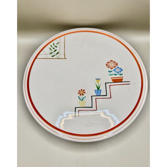 RARE Vintage Japan Art Deco Ceramic Lazy Susan 12” Hand Painted Floral Spins
